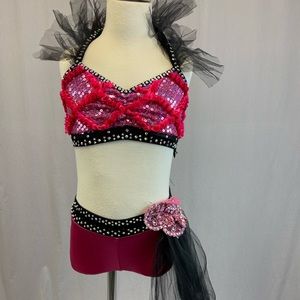 HLC Newlook pink black 2pc dance costume Youth medium